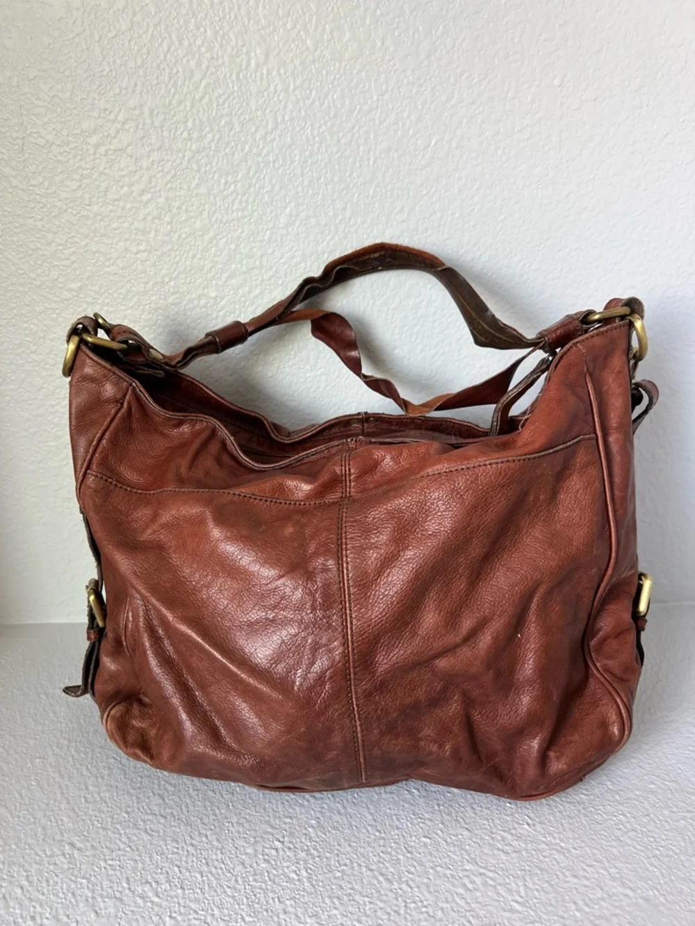 H&M Brown Leather Shoulder Bag with Front Pockets